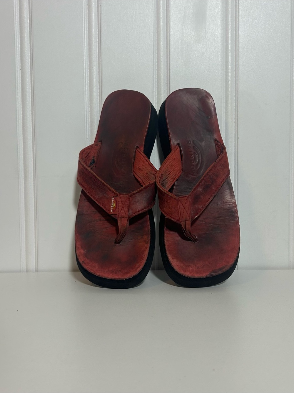 Rainbow Red Leather platform vintage Flip Flop thong slipper Sandals women’s 9